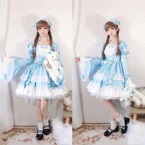 Court Maid Lace Trim Bow Princess Lolita Kawaii Dress Mp006100 Sky Blue / M
