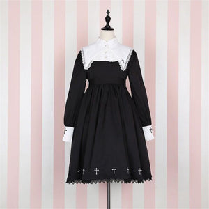 Cross Pattern Embroidery Gothic Lolita Dress Mp006165 Black / S