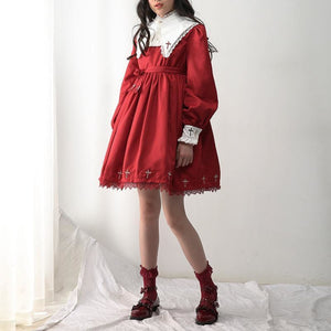 Cross Pattern Embroidery Gothic Lolita Dress Mp006165 Red / S