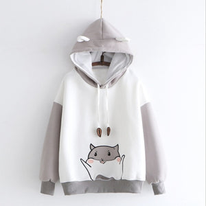Cute Little Hamster Color Block Hoodie Gray / One Size Sweatshirt