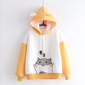 Cute Little Hamster Color Block Hoodie Yellow / One Size Sweatshirt