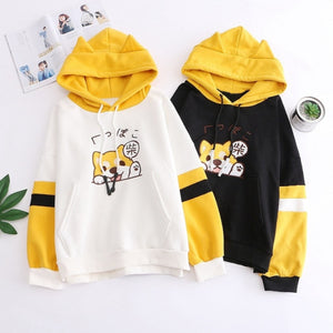 Cute Puppy Shiba Inu Color Block Hoodie J40229 Sweatshirt