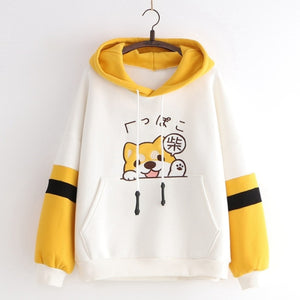 Cute Puppy Shiba Inu Color Block Hoodie J40229 White / One Size Sweatshirt