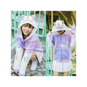 Cute Unicorn Shape Purple Color Block Hooded Autumn Clothing Mp005900 Sweatshirt