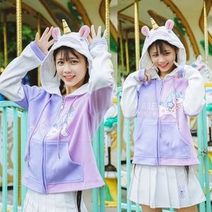Cute Unicorn Shape Purple Color Block Hooded Autumn Clothing Mp005900 & White / S Sweatshirt