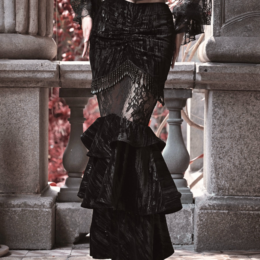 Velvet Palace Gothic Rococo Hip-wrapped Mermaid Skirt - cosfun
