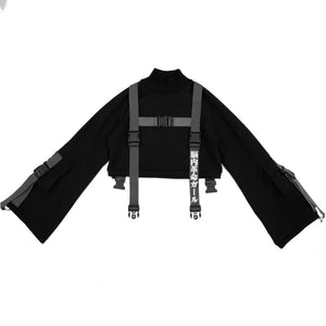 Dark Ribbon Buckle Short Biker Sweatshirt Black / One Size