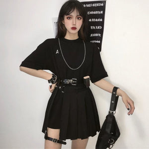 Darkness Street BF Style Letter A Loose T-shirt Punk Pleated Skirt J40 ...