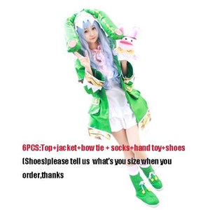 Date A Live Yoshino Himekawa Cosplay Costumes W Green Hooded Women Girls Coat Halloween With Socks /