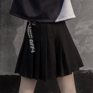 Devil Angel Love Heart Print Color-Block Hoodie Pleated Skirt J40336 Black / S Sweatshirt