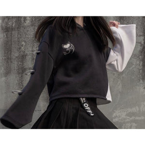Devil Angel Love Heart Print Color-Block Hoodie Pleated Skirt J40336 Black / S Sweatshirt