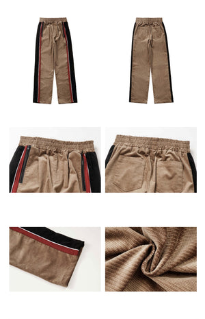 Khaki Striped Velvet Patchwork Slim Skirt Pants Sweater Suit S22429
