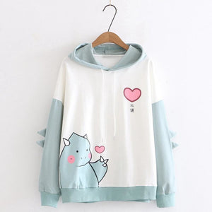 Dinosaur Love Heart Print Color Block Hoodie Mp005934 Blue / M Sweatshirt