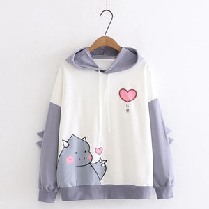 Dinosaur Love Heart Print Color Block Hoodie Mp005934 Purple / M Sweatshirt