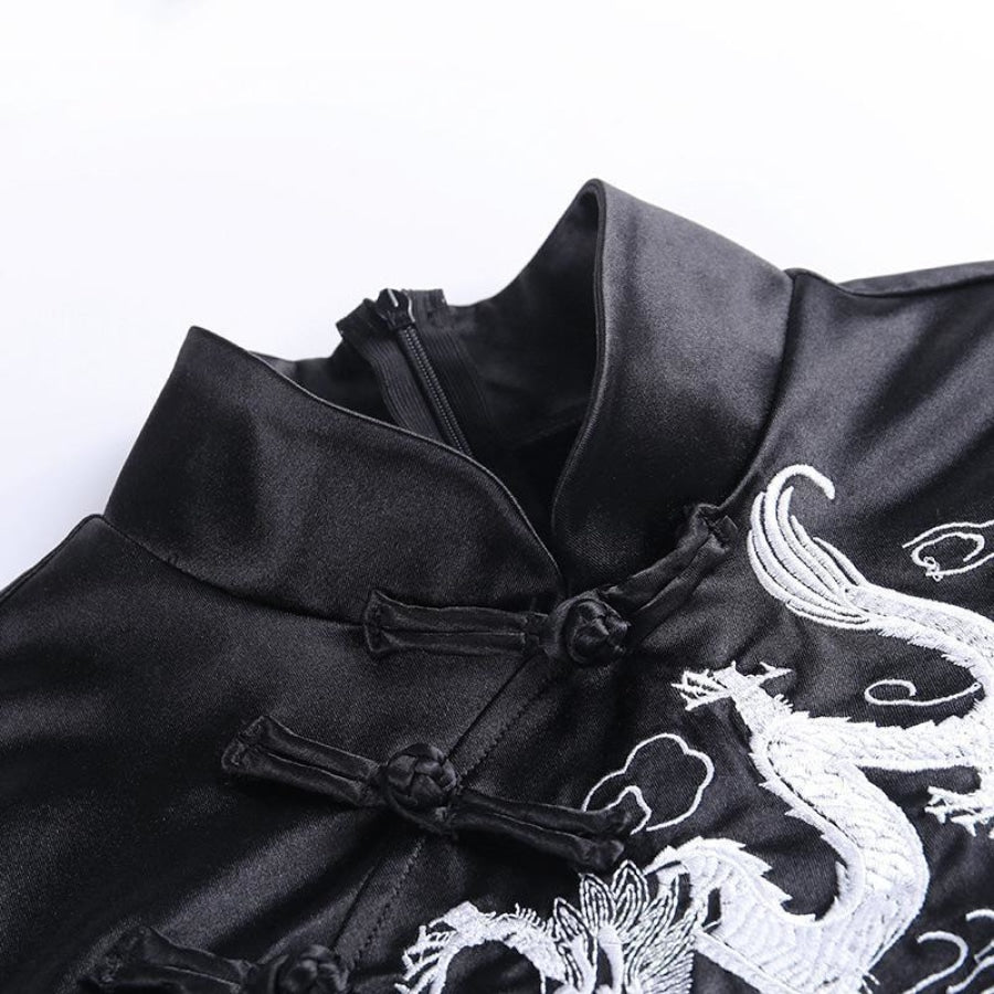 Dragon Embroidery Vintage Cheongsam Split Slim Dress J20043