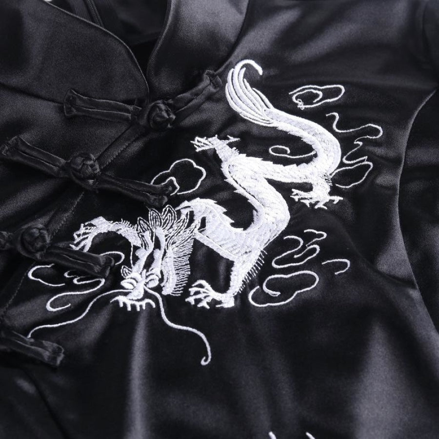 Dragon Embroidery Vintage Cheongsam Split Slim Dress J20043