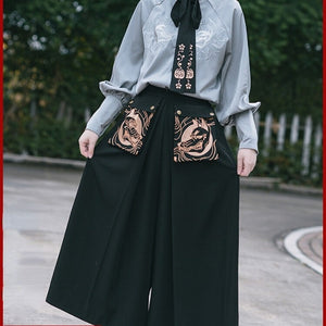 Embroidered Japanese Style Wide Leg Pants Cool And Retro Pants S20858
