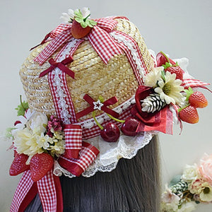Sweet and Lovely Lolita Strawberry Straw Hat Sets