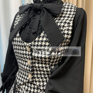 Daily Elegant Winter Lolita Woolen Houndstooth Skirt Sets