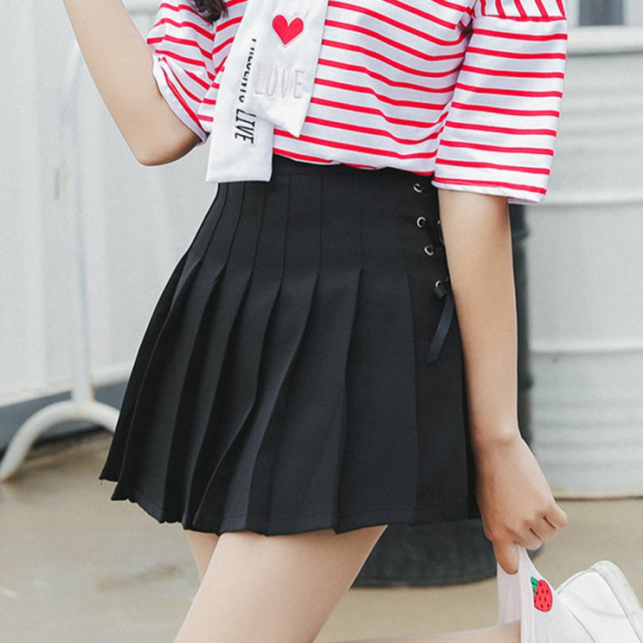 Energetic Short Pleated School Girl Lace-up Skirts J40108 - cosfun