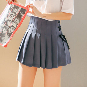 Energetic Short Pleated School Girl Lace-Up Skirts Blue / S Skirt
