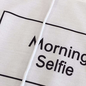 Fake Two-Piece Tee Stripe Letter Print Morning Selfie Hoodie J20038 Sweatshirt