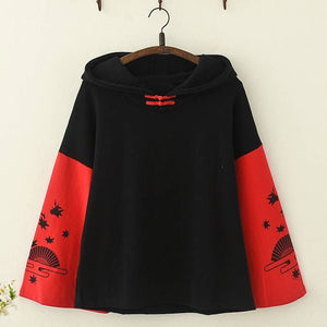 Fan Print Hoodie Color Block Black / One Size Sweatshirt