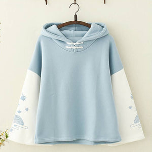 Fan Print Hoodie Color Block Blue / One Size Sweatshirt
