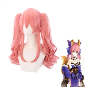Fate Extra Tamamo No Mae Caster Cosplay Wigs Pigtails Curly Hair Fgo