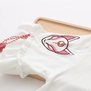 Fox Mask Embroidery Tassels Frogging Polo Dress Mp006256