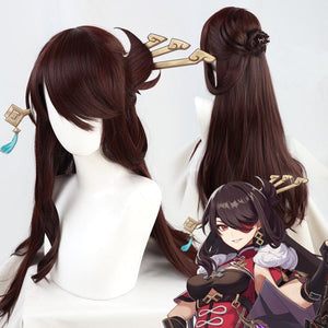 Game Genshin Impact Beidou Cosplay Wig Long Dark Brown Hair C00285 Wigs