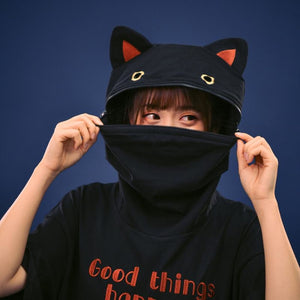 Good Things Happen Letter Cat Paw Ears Eyes Embroidery Zipper Hooded Dress