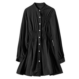 Goth Classic Button High Waist Shirt Dress Black / One Size
