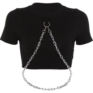 Gothic Grunge Chain Crop Top J20052 S / Short Sleeve