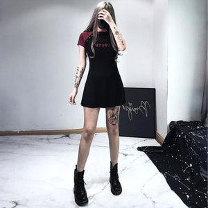 Gothic Letter Embroidery Color Block A-Line T-Shirt Dress Mp006173