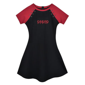 Gothic Letter Embroidery Color Block A-Line T-Shirt Dress Mp006173 Black & Red / S
