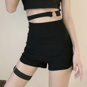 Gothic Plaid Skirt Shorts Belt Chain Irregular Hollow / S