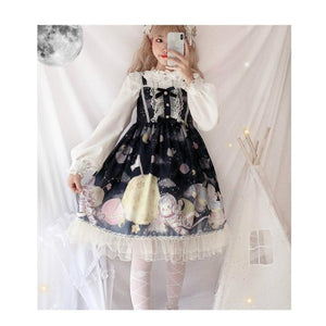 Gradient Sky Print Ruffle Lolita Kawaii Dress Mp006257 Black / One Size
