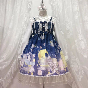Gradient Sky Print Ruffle Lolita Kawaii Dress Mp006257 Dark Blue / One Size