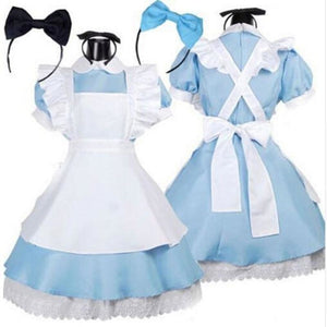 Halloween Women Adult Anime Alice In Wonderland Blue Party Dress Dream Sissy Maid Lolita Cosplay