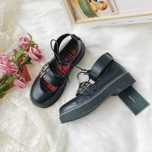 High Top Strap Buckle Round Toe Flat Lolita Mary Janes Shoes