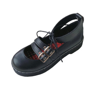 High Top Strap Buckle Round Toe Flat Lolita Mary Janes Shoes Black / 35