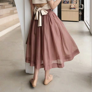 High Waist Elastic Skirt Pure Color Tulle Dress