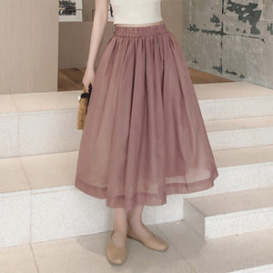 High Waist Elastic Skirt Pure Color Tulle Pink / S Dress