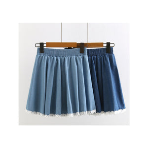 High Waist Lace Stitching Denim Skirt