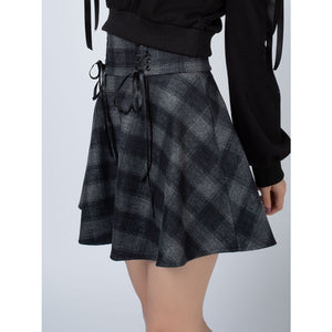 High Waist Plaid Lace Up Skirt Brigitte Mp006000 Skirt