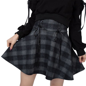 High Waist Plaid Lace Up Skirt Brigitte Mp006000 Black / S Skirt