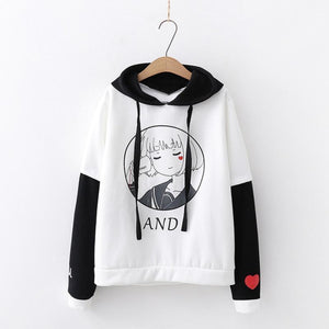 Japanese Cartoon Girl Love Heart Hoodie J20103 White / One Size Sweatshirt
