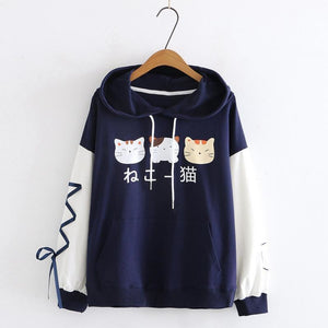 Japanese Cat Ears Color Block Hoodie Blue / M Sweatshirt