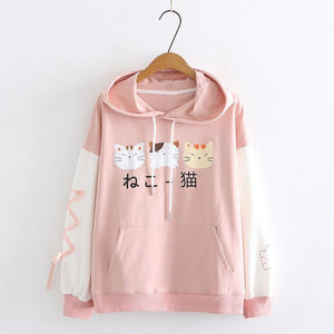 Japanese Cat Ears Color Block Hoodie Pink / M Sweatshirt